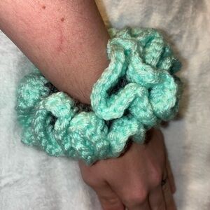 Mint Green/Grey Duo Tone Crocheted Hair Scrunchie